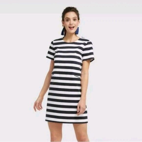 Draper James Size 6 Nassau Striped Mini Dress Blue White Nautical Stretch - Picture 1 of 9
